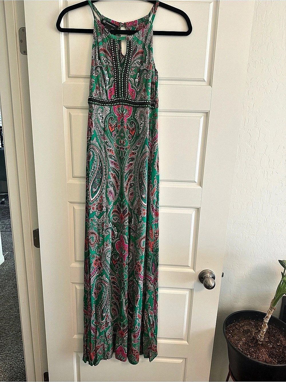 INC International Concepts Paisley Maxi Dress in Green & Pink Size XS Like New